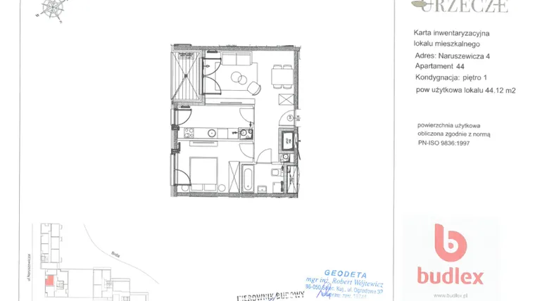 Rzut - Mieszkanie na sprzedaż 2 pokoje o powierzchni 44,12 m² - numer 4.44 w Urzecze