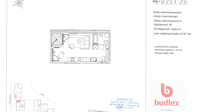 Rzut - Mieszkanie na sprzedaż 1 pokój o powierzchni 31,67 m² - numer 4.60 w Urzecze