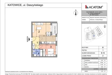 Rzut - Mieszkanie na sprzedaż 2 pokoje o powierzchni 47,09 m² - numer B16 w Daszyńskiego Park
