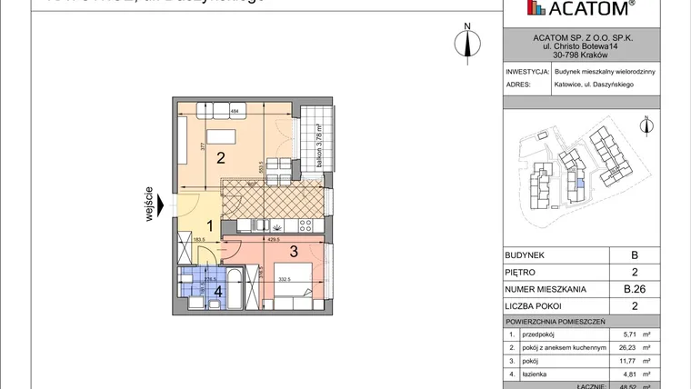 Rzut - Mieszkanie na sprzedaż 2 pokoje o powierzchni 48,39 m² - numer B26 w Daszyńskiego Park