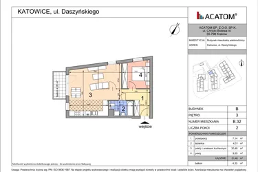 Rzut - Mieszkanie na sprzedaż 2 pokoje o powierzchni 51,34 m² - numer B32 w Daszyńskiego Park