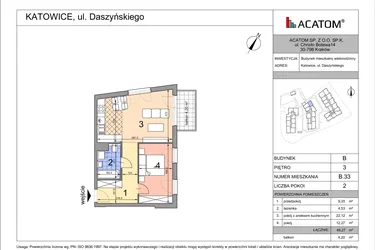 Rzut - Mieszkanie na sprzedaż 2 pokoje o powierzchni 48,21 m² - numer B33 w Daszyńskiego Park