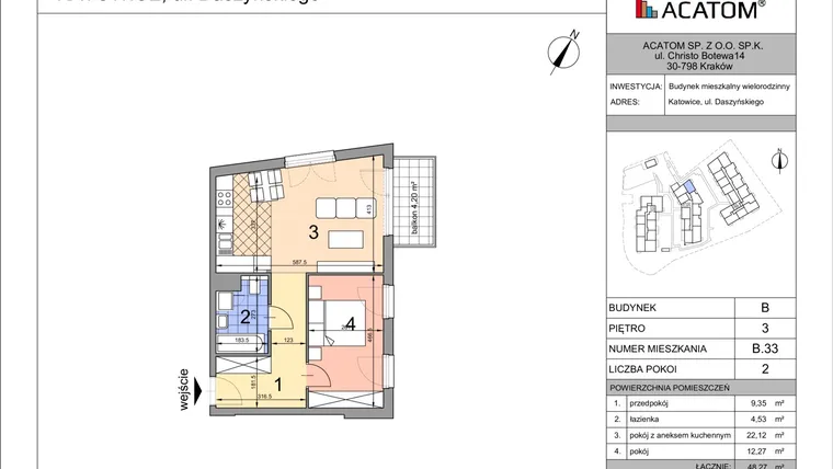 Rzut - Mieszkanie na sprzedaż 2 pokoje o powierzchni 48,21 m² - numer B33 w Daszyńskiego Park