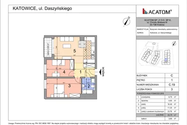 Rzut - Mieszkanie na sprzedaż 3 pokoje o powierzchni 62,57 m² - numer C19 w Daszyńskiego Park