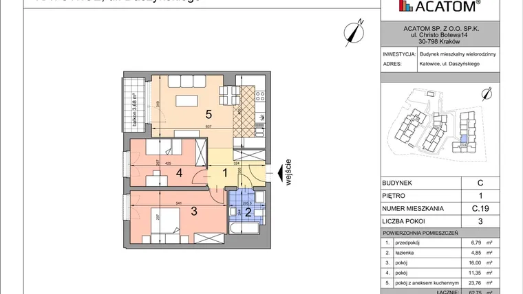 Rzut - Mieszkanie na sprzedaż 3 pokoje o powierzchni 62,57 m² - numer C19 w Daszyńskiego Park