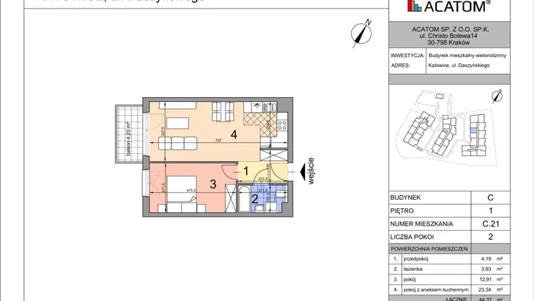 Rzut - Mieszkanie na sprzedaż 2 pokoje o powierzchni 44,28 m² - numer C21 w Daszyńskiego Park