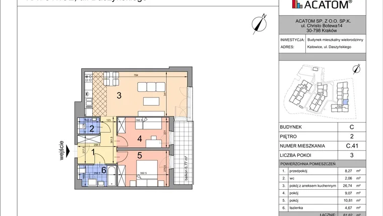 Rzut - Mieszkanie na sprzedaż 3 pokoje o powierzchni 61,57 m² - numer C41 w Daszyńskiego Park