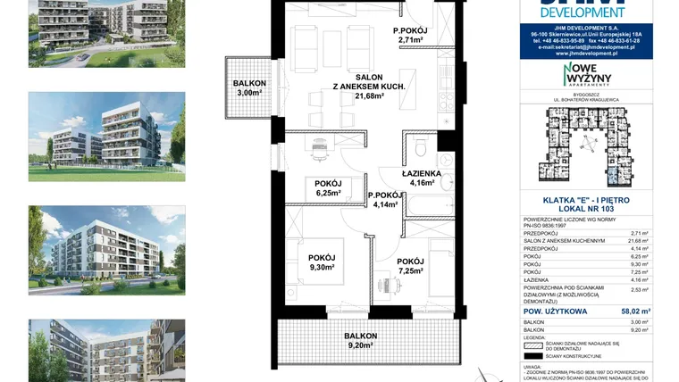 Rzut - Mieszkanie na sprzedaż 4 pokoje o powierzchni 55,38 m² - numer E103 w Nowe Wyżyny Apartamenty