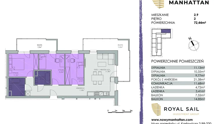 Rzut - Mieszkanie na sprzedaż 4 pokoje o powierzchni 72,37 m² - numer A.M.2.9 w Nowy Manhattan