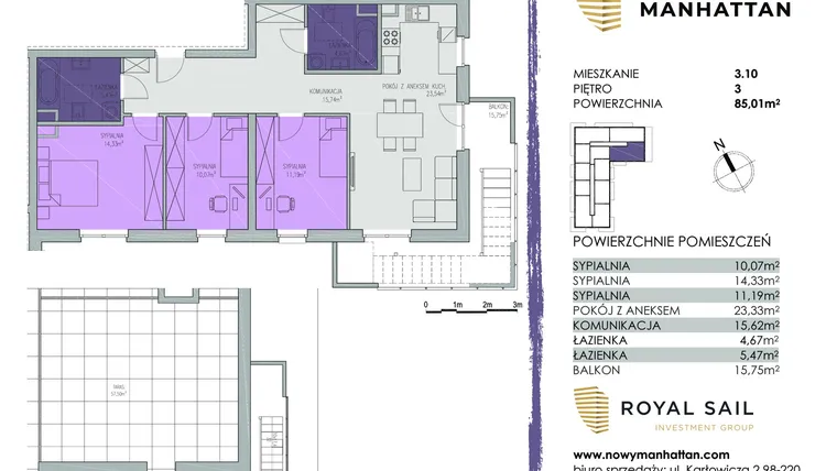 Rzut - Mieszkanie na sprzedaż 4 pokoje o powierzchni 84,65 m² - numer A.M.3.10 w Nowy Manhattan