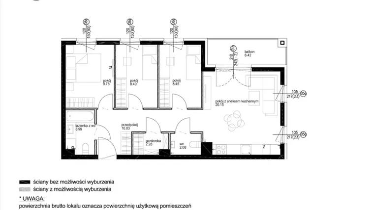 Rzut - Mieszkanie na sprzedaż 4 pokoje o powierzchni 67,69 m² - numer B4.24 w Andromeda
