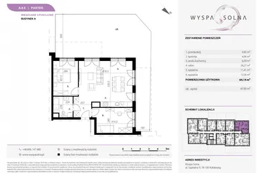 Rzut - Mieszkanie na sprzedaż 3 pokoje o powierzchni 64,14 m² - numer A0.8 w Wyspa Solna Etap III, budynek A