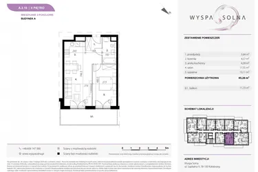 Rzut - Mieszkanie na sprzedaż 2 pokoje o powierzchni 45,26 m² - numer A2.10 w Wyspa Solna Etap III, budynek A