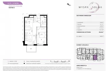 Rzut - Mieszkanie na sprzedaż 2 pokoje o powierzchni 45,26 m² - numer A3.10 w Wyspa Solna Etap III, budynek A