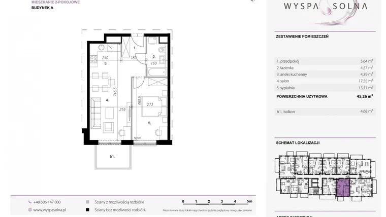 Rzut - Mieszkanie na sprzedaż 2 pokoje o powierzchni 45,26 m² - numer A3.10 w Wyspa Solna Etap III, budynek A