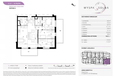 Rzut - Mieszkanie na sprzedaż 4 pokoje o powierzchni 73,71 m² - numer A7.9 w Wyspa Solna Etap III, budynek A