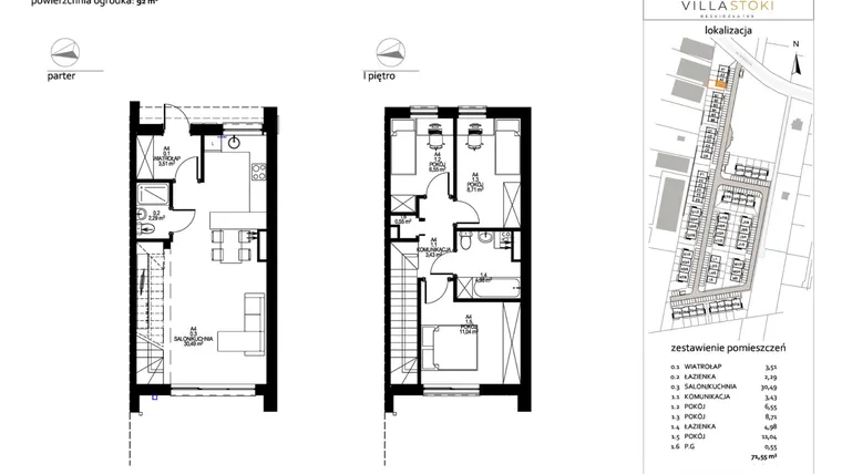 Rzut - Dom na sprzedaż 4 pokoje o powierzchni 71,55 m² - numer A4 w Villa Stoki (domy)