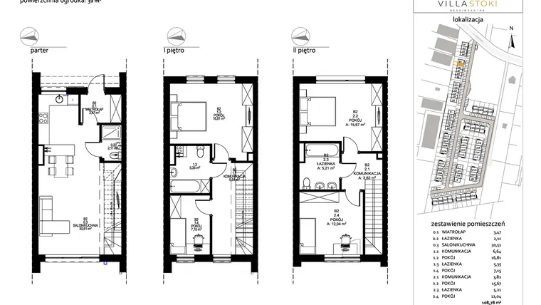 Rzut - Dom na sprzedaż 5 pokoi o powierzchni 108,78 m² - numer B2 w Villa Stoki (domy)