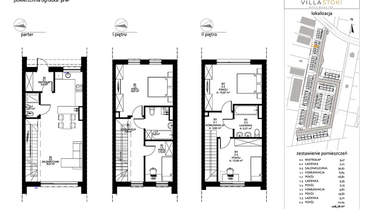 Rzut - Dom na sprzedaż 5 pokoi o powierzchni 108,78 m² - numer B3 w Villa Stoki (domy)