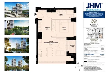 Rzut - Mieszkanie na sprzedaż 2 pokoje o powierzchni 40,81 m² - numer B.10.78 w Aura Towers