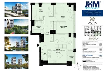 Rzut - Mieszkanie na sprzedaż 3 pokoje o powierzchni 77,27 m² - numer B.16.126 w Aura Towers