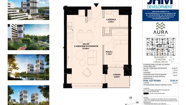 Rzut - Mieszkanie na sprzedaż 2 pokoje o powierzchni 33,71 m² - numer C.5.42 w Aura Towers