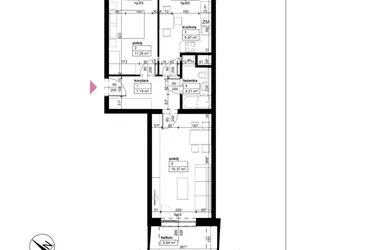 Rzut - Mieszkanie na sprzedaż 2 pokoje o powierzchni 52,09 m² - numer C/1/4/16 w Malta Wołkowyska etap III