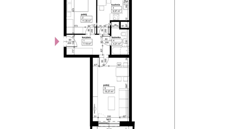 Rzut - Mieszkanie na sprzedaż 2 pokoje o powierzchni 52,09 m² - numer C/1/4/16 w Malta Wołkowyska etap III