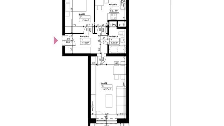 Rzut - Mieszkanie na sprzedaż 2 pokoje o powierzchni 52,09 m² - numer C/1/5/21 w Malta Wołkowyska etap III