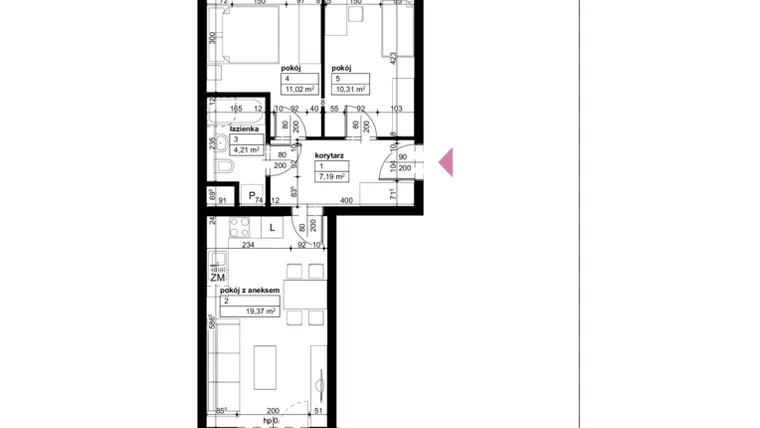 Rzut - Mieszkanie na sprzedaż 3 pokoje o powierzchni 52,1 m² - numer C/2/5/18 w Malta Wołkowyska etap III