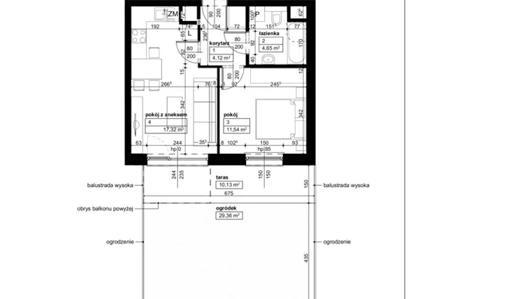 Rzut - Mieszkanie na sprzedaż 2 pokoje o powierzchni 37,63 m² - numer C/3/0/2 w Malta Wołkowyska etap III