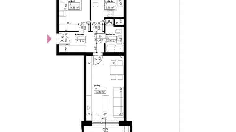 Rzut - Mieszkanie na sprzedaż 2 pokoje o powierzchni 52,09 m² - numer D1/1/4/16 w Malta Wołkowyska etap III
