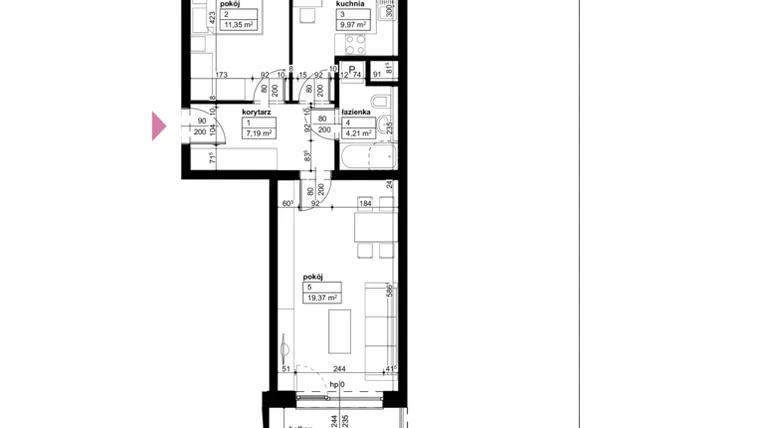 Rzut - Mieszkanie na sprzedaż 2 pokoje o powierzchni 52,09 m² - numer D1/1/5/21 w Malta Wołkowyska etap III