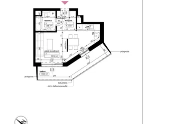 Rzut - Mieszkanie na sprzedaż 1 pokój o powierzchni 31,71 m² - numer D2/2/1/6 w Malta Wołkowyska etap III
