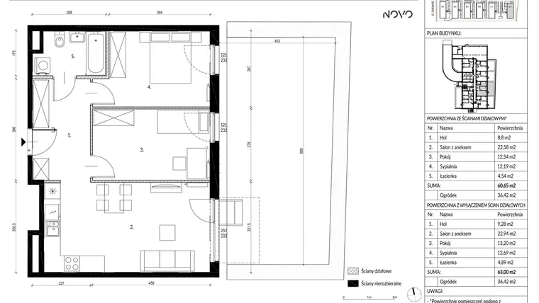 Rzut - Mieszkanie na sprzedaż 3 pokoje o powierzchni 63 m² - numer C2.167 w Osiedle Novo II