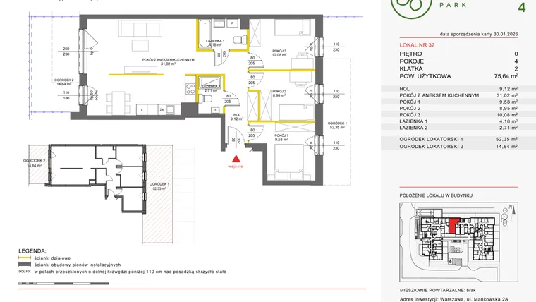 Rzut - Mieszkanie na sprzedaż 4 pokoje o powierzchni 78,83 m² - numer IV.32 w Olchowy Park IV