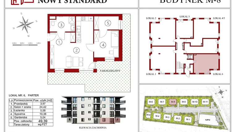 Rzut - Mieszkanie na sprzedaż 3 pokoje o powierzchni 49,39 m² - numer 8.6 w Nowy Standard - etap I