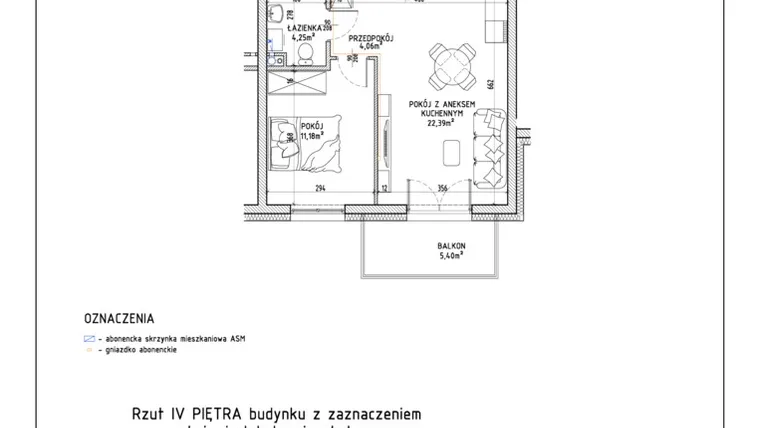 Rzut - Mieszkanie na sprzedaż 2 pokoje o powierzchni 41,88 m² - numer 18 w Harmonia bud. M1