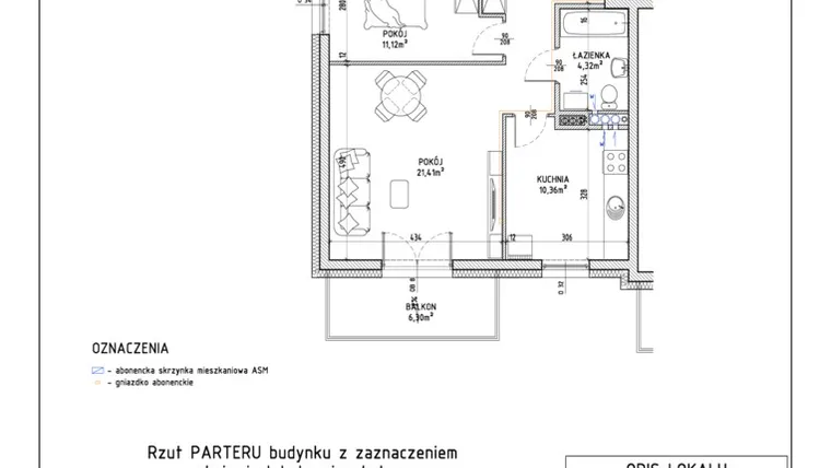 Rzut - Mieszkanie na sprzedaż 2 pokoje o powierzchni 54,8 m² - numer 23 w Harmonia bud. M1
