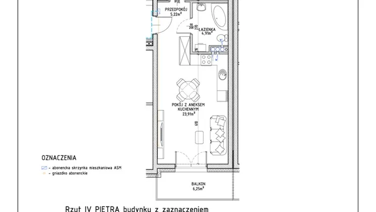 Rzut - Mieszkanie na sprzedaż 2 pokoje o powierzchni 45,41 m² - numer 41 w Harmonia bud. M1