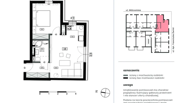 Rzut - Mieszkanie na sprzedaż 2 pokoje o powierzchni 40,79 m² - numer M 3.6 w W161