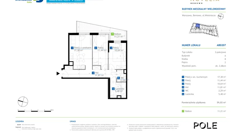 Rzut - Mieszkanie na sprzedaż 3 pokoje o powierzchni 58,59 m² - numer AB0207 w Novélia