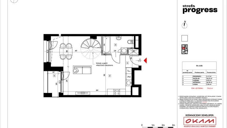 Rzut - Mieszkanie na sprzedaż 2 pokoje o powierzchni 82,15 m² - numer AA.86 w Strefa PROGRESS