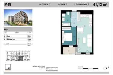 Rzut - Mieszkanie na sprzedaż 2 pokoje o powierzchni 41,07 m² - numer D49 w Panorama Kwiatkowskiego