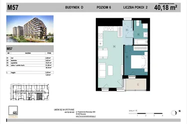 Rzut - Mieszkanie na sprzedaż 2 pokoje o powierzchni 40,13 m² - numer D57 w Panorama Kwiatkowskiego