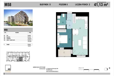 Rzut - Mieszkanie na sprzedaż 2 pokoje o powierzchni 41,04 m² - numer D58 w Panorama Kwiatkowskiego