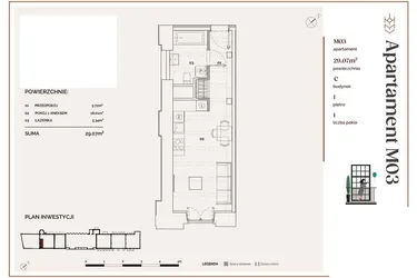 Rzut - Mieszkanie na sprzedaż 1 pokój o powierzchni 29,07 m² - numer C.3 w Młyny Mogilska