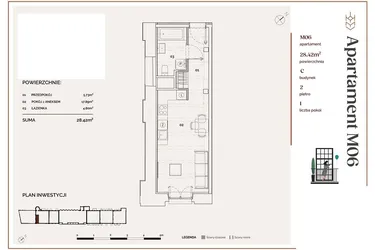 Rzut - Mieszkanie na sprzedaż 1 pokój o powierzchni 28,42 m² - numer C.6 w Młyny Mogilska