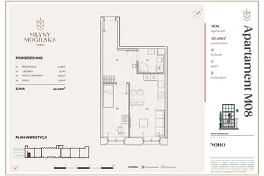 Rzut - Mieszkanie na sprzedaż 2 pokoje o powierzchni 40,4 m² - numer C.8 w Młyny Mogilska