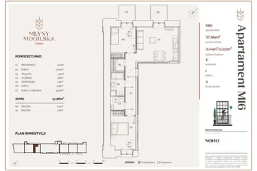 Rzut - Mieszkanie na sprzedaż 3 pokoje o powierzchni 57,86 m² - numer C.16 w Młyny Mogilska
